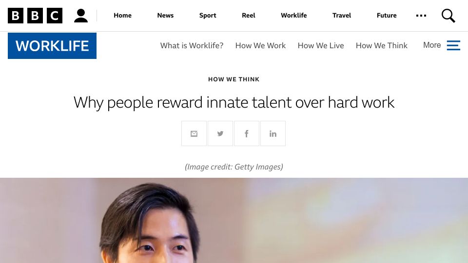 Screenshot of bbc.com: Why people reward innate talent over hard work