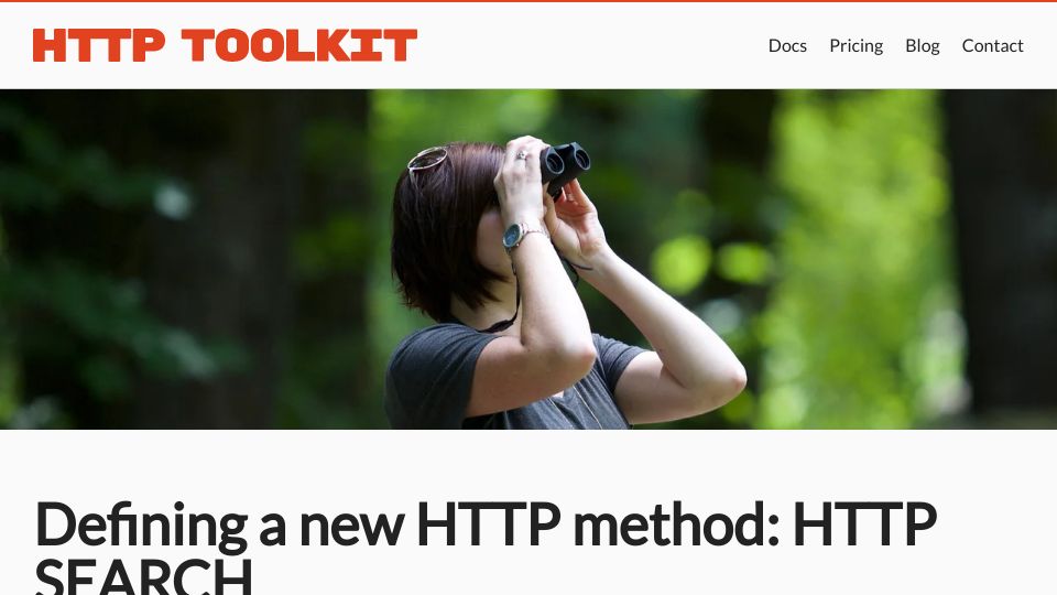 Screenshot of httptoolkit.com: Defining a new HTTP method: HTTP Search (2021)