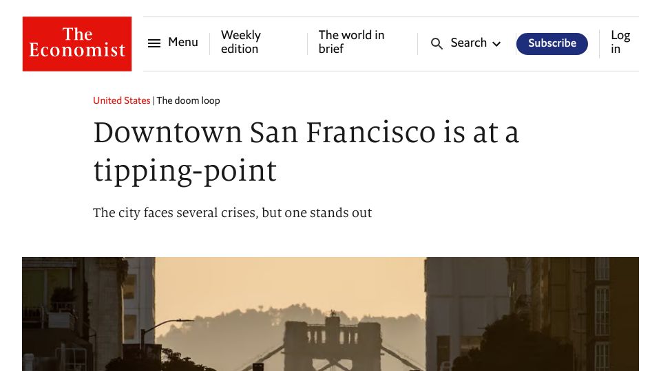 Screenshot of economist.com: Downtown San Francisco is at a tipping-point