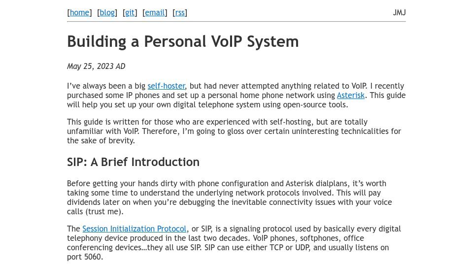 Screenshot of sacredheartsc.com: Building a Personal VoIP System