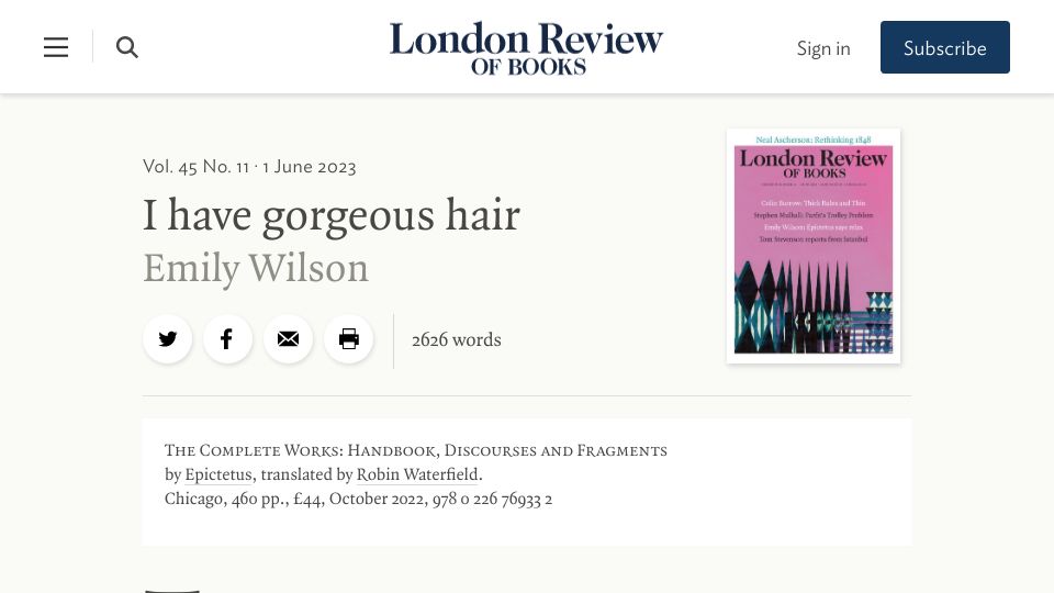 Screenshot of lrb.co.uk: Review of Epictetus: The Complete Works