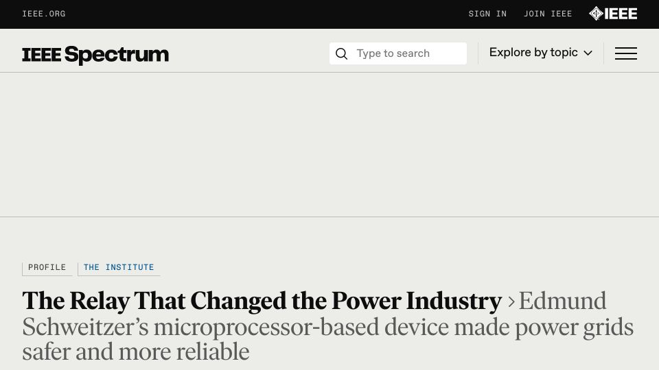 Screenshot of spectrum.ieee.org: A relay that changed the power industry