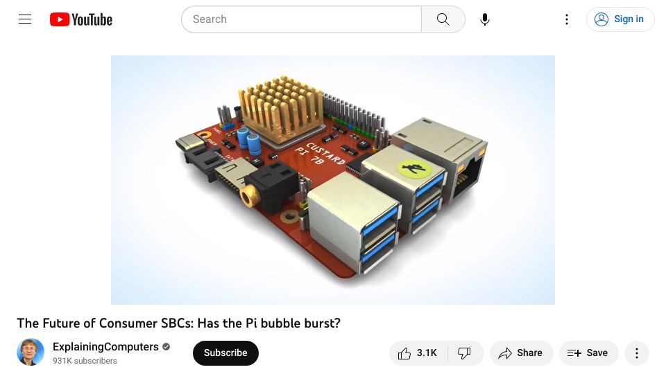 Screenshot of youtube.com: The Future of Consumer SBCs: Has the Pi Bubble Burst? [video]