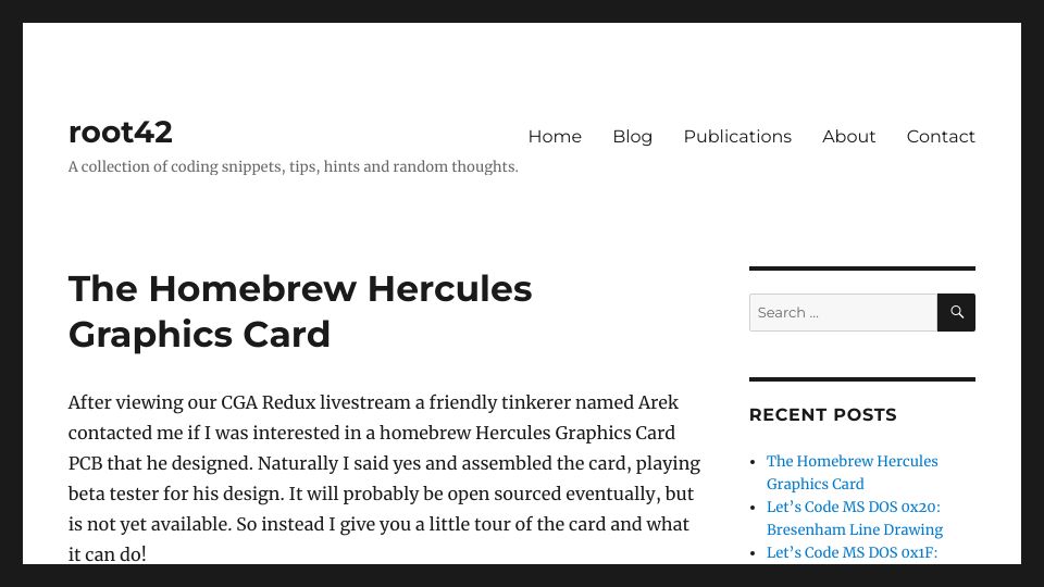 Screenshot of root42.de: Homebrew Hercules Graphics Card