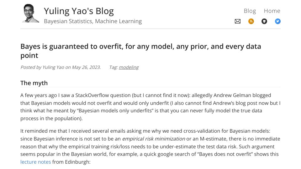 Screenshot of yulingyao.com: Bayes is guaranteed to overfit