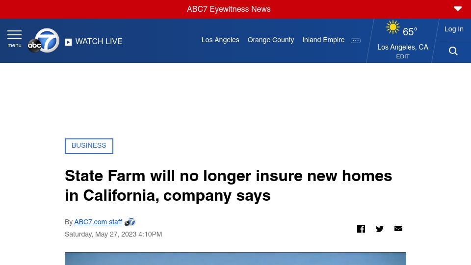 Screenshot of abc7.com: State Farm will no longer insure new homes in California