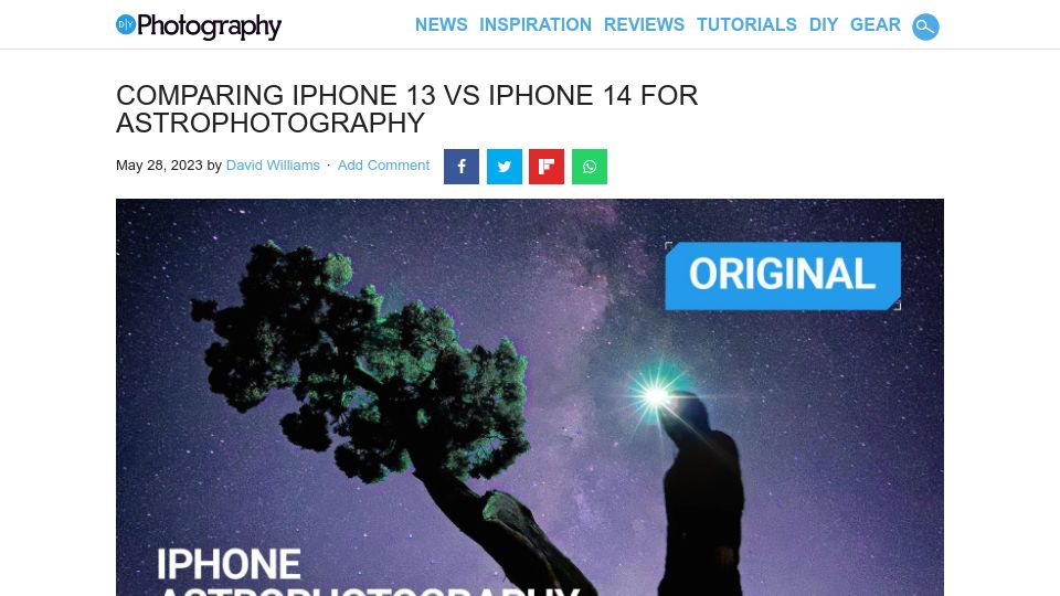 Screenshot of diyphotography.net: Comparing iPhone 13 vs. iPhone 14 for Astrophotography