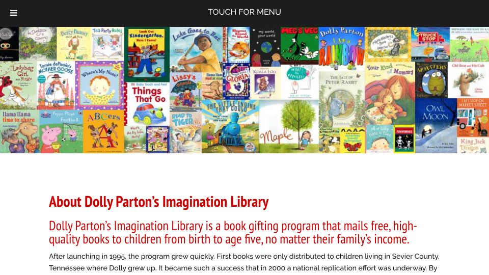 Screenshot of imaginationlibrary.com: About Dolly Parton’s Imagination Library
