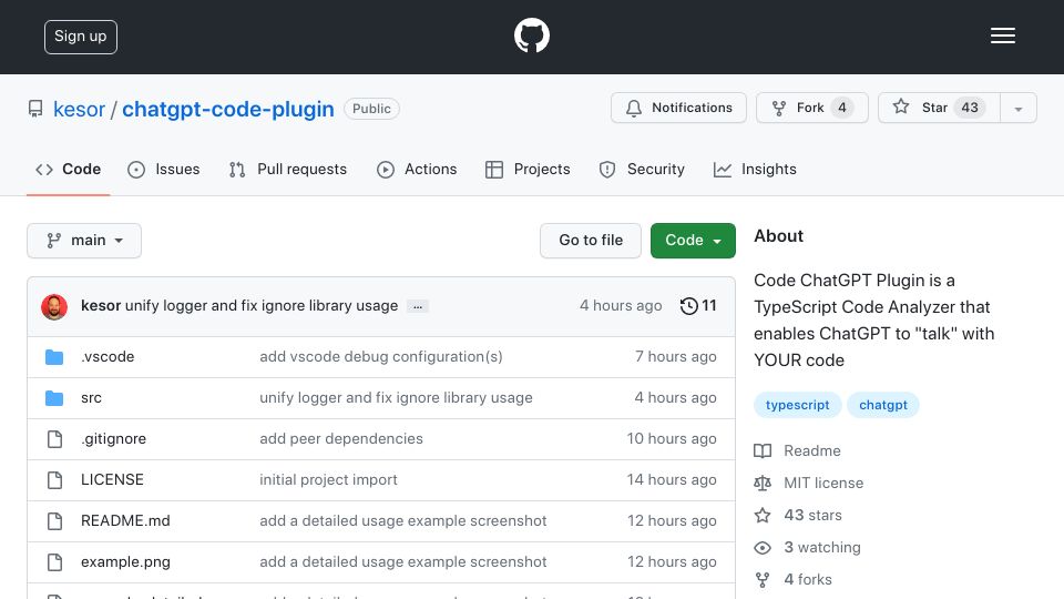 Screenshot of github.com: Show HN: No more copy-pasting – a ChatGPT plugin to read code from your computer