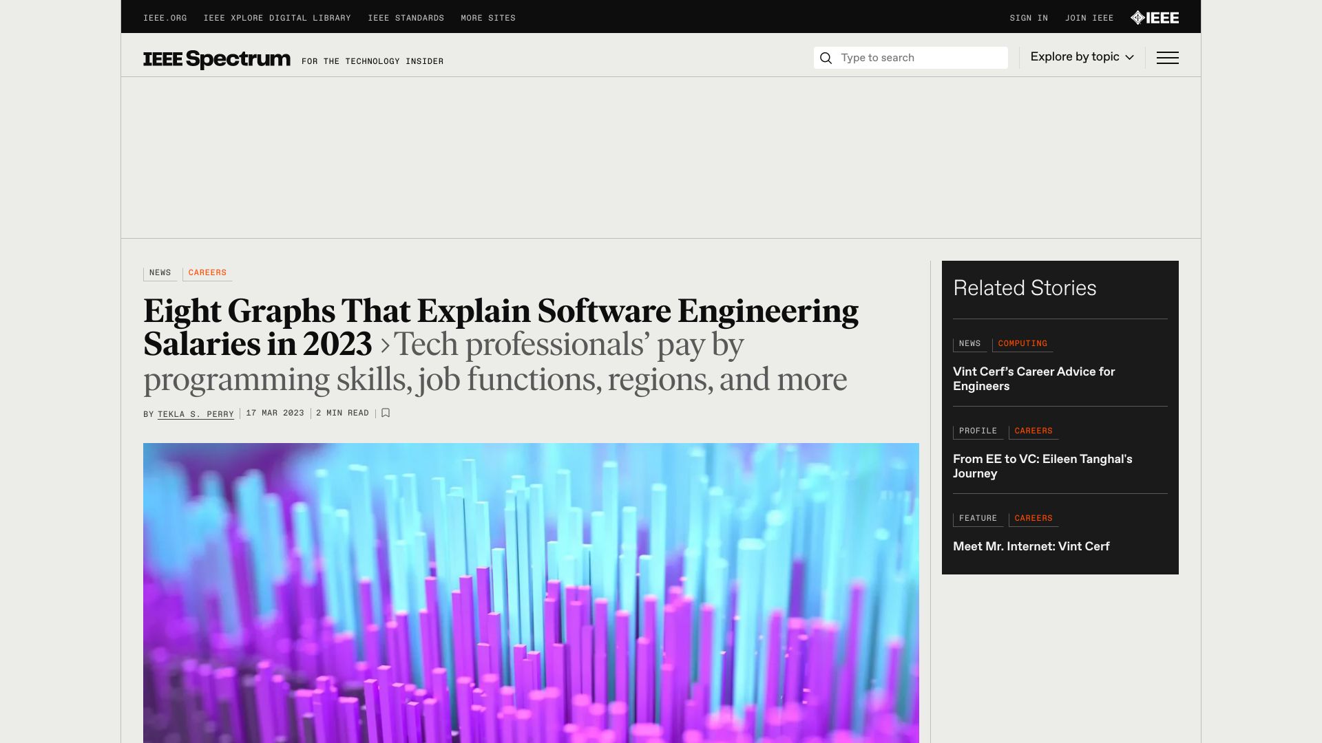 Screenshot of spectrum.ieee.org: Graphs That Explain Software Engineering Salaries in 2023