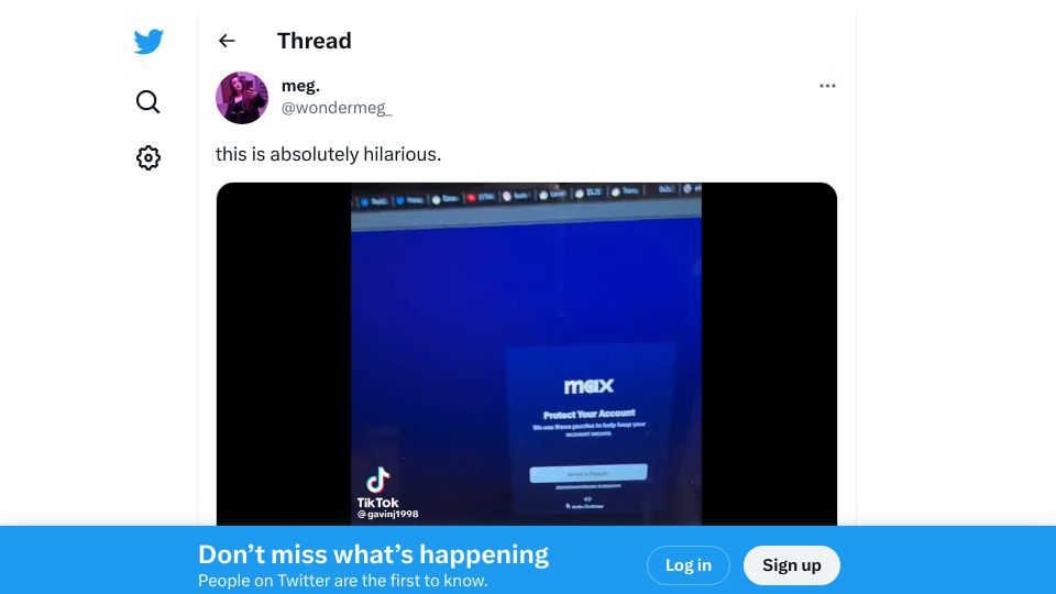 Screenshot of twitter.com: HBO Max new Captcha system