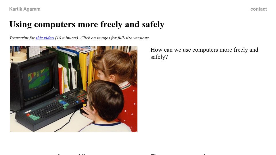 Screenshot of akkartik.name: Using computers more freely and safely
