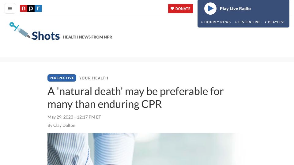 Screenshot of npr.org: CPR's true survival rate is lower than many people think