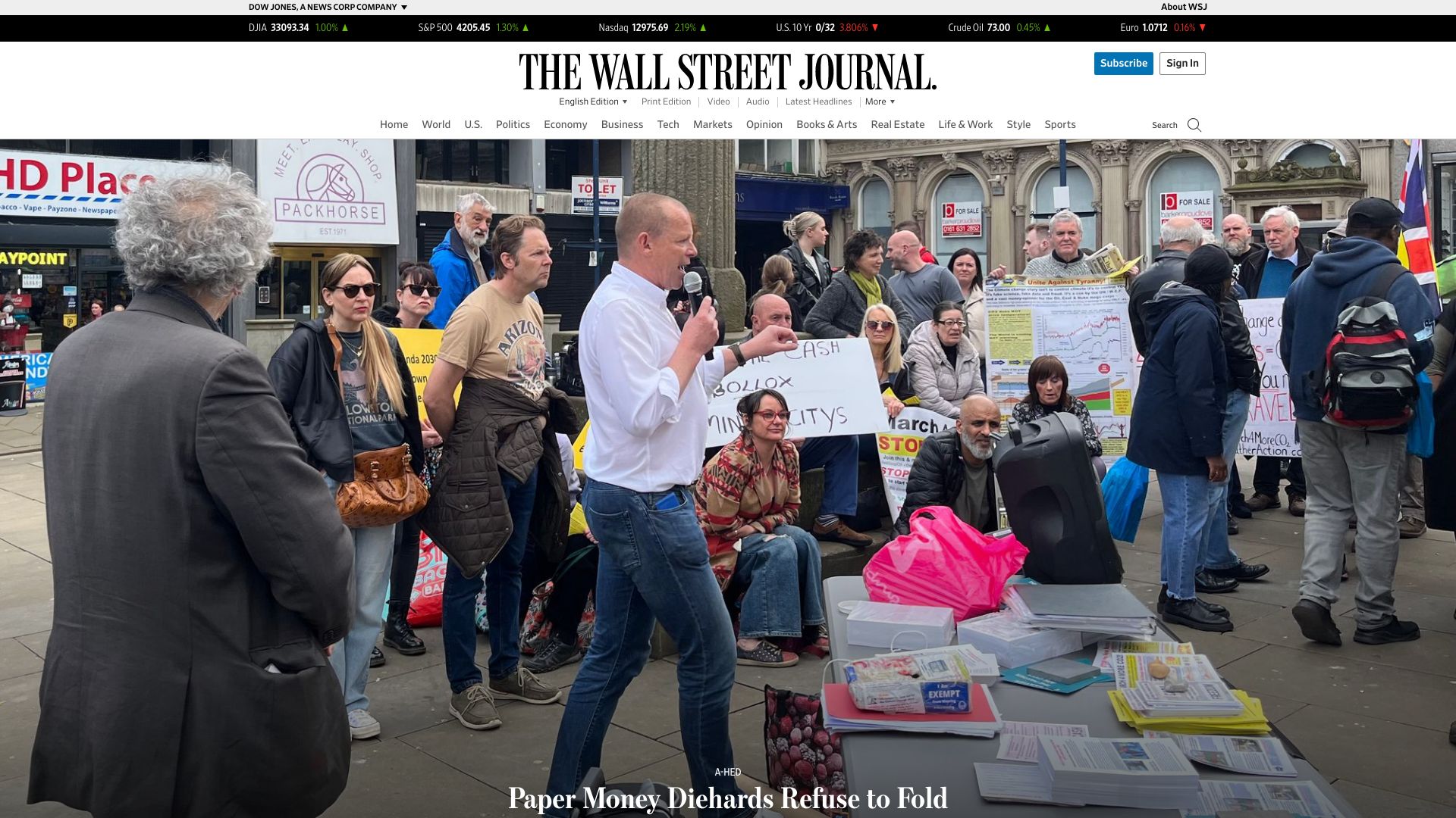 Screenshot of wsj.com: Pro-cash movement warns that people could be losing more than they bargained for
