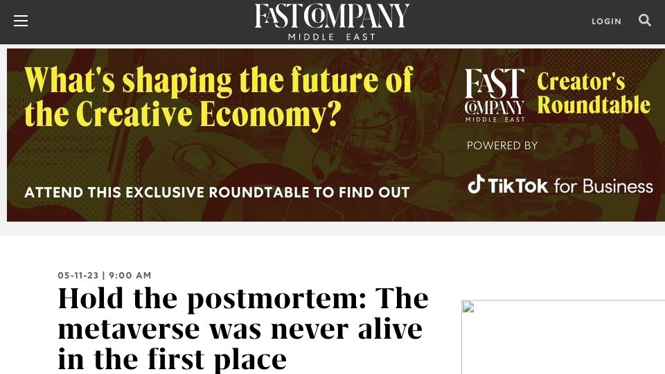 Screenshot of fastcompany.com: The metaverse was never alive in the first place