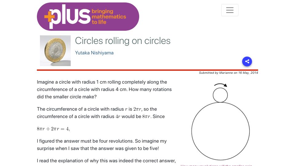 Screenshot of plus.maths.org: Circles rolling on circles (2014)