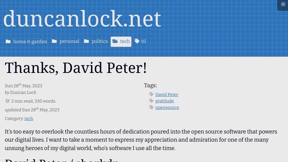 Screenshot of duncanlock.net: Thanks, David Peter
