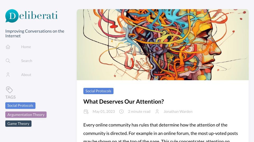 Screenshot of deliberati.io: What deserves our attention?