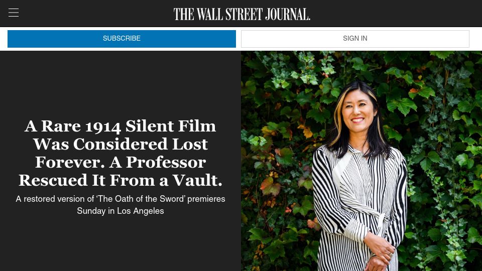 Screenshot of wsj.com: A 1914 silent film considered lost was rescued from a vault