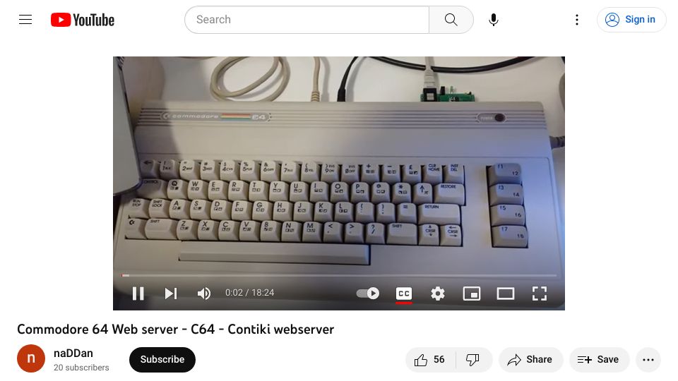 Screenshot of youtube.com: Commodore 64 Web server [video]