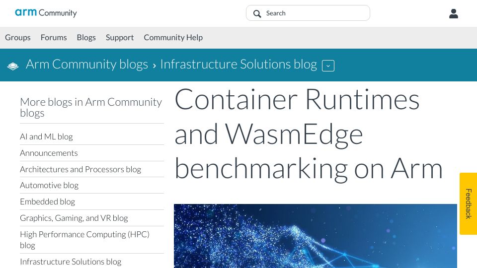 Screenshot of community.arm.com: Container Runtimes and WasmEdge benchmarking on Arm