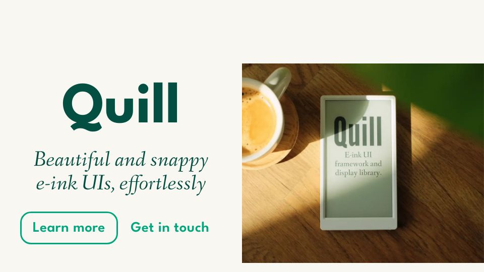 Screenshot of quill-ui.com: Quill: The E-Ink UI framework