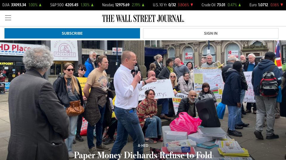 Screenshot of wsj.com: Pro-cash movement warns that people could be losing more than they bargained for