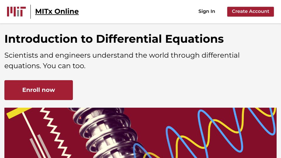 Screenshot of mitxonline.mit.edu: MITx Differential Equations starts May 31