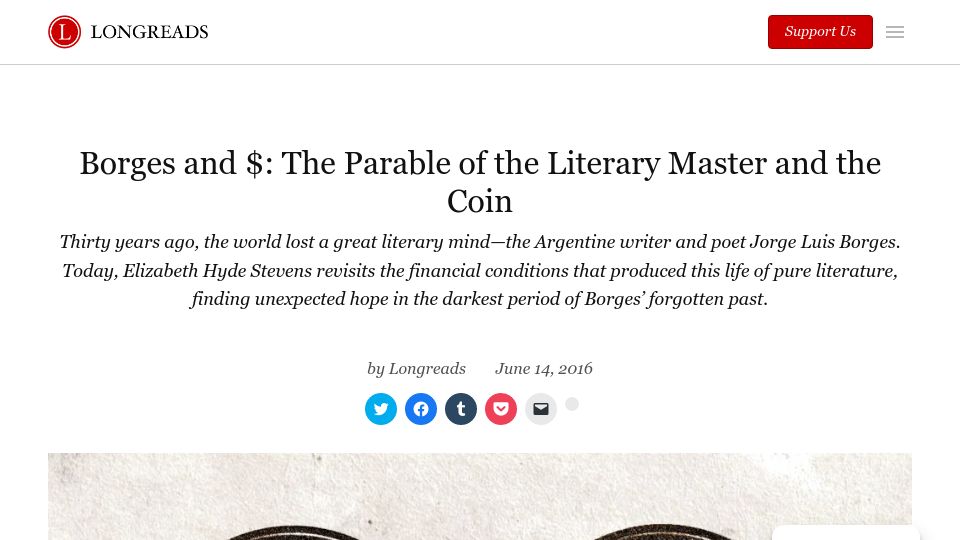 Screenshot of longreads.com: Borges and $: The Parable of the Literary Master and the Coin (2016)