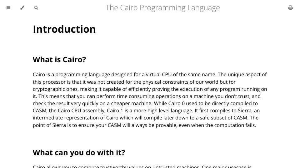 Screenshot of cairo-book.github.io: The Cairo Programming Language