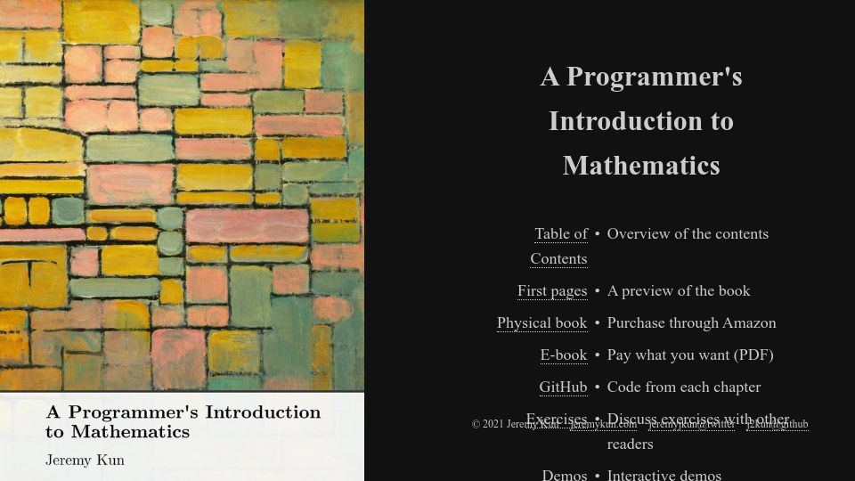 Screenshot of pimbook.org: A Programmer's Introduction to Mathematics