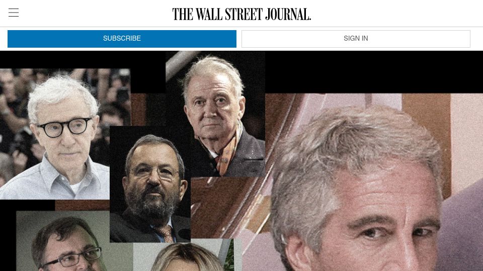 Screenshot of wsj.com: Jeffery Epstein Met with Reid Hoffman, Larry Summers and Woody Allen