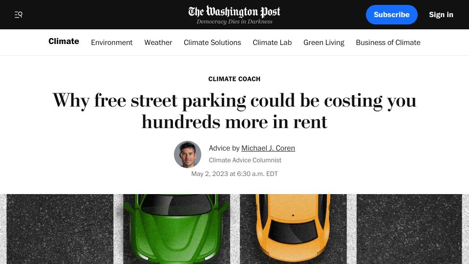 Screenshot of washingtonpost.com: Why “free” street parking could be costing you hundreds more in rent
