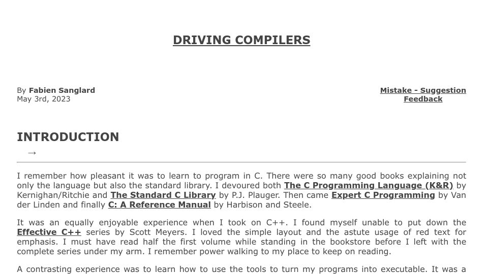 Screenshot of fabiensanglard.net: Driving Compilers