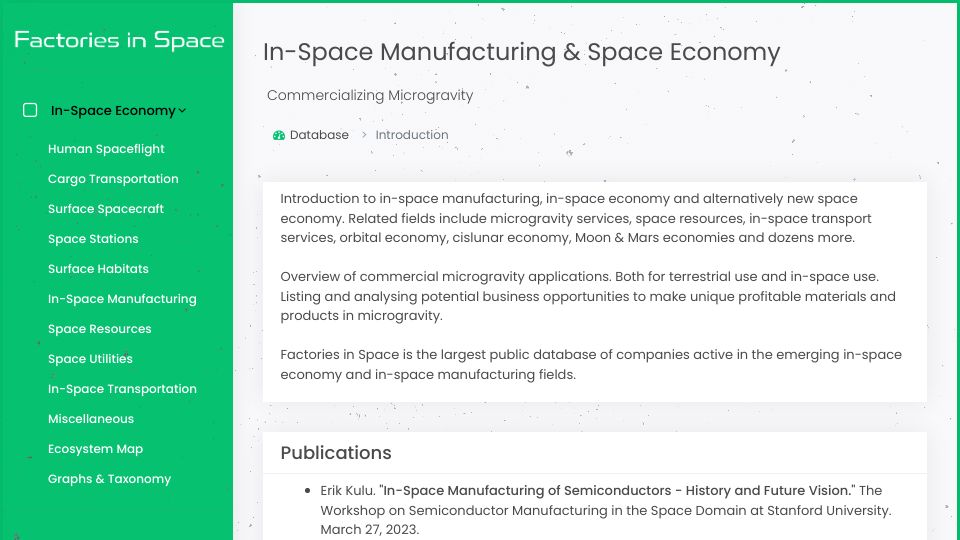 Screenshot of factoriesinspace.com: Factories in Space
