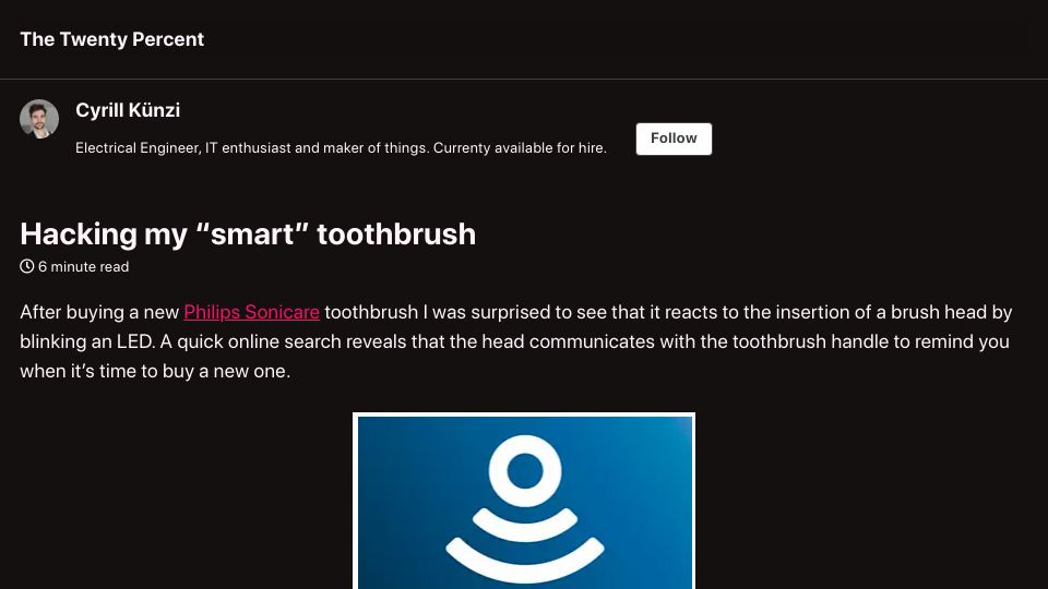 Screenshot of kuenzi.dev: Hacking my “smart” toothbrush