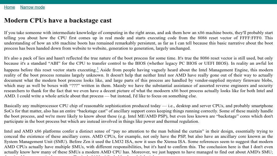 Screenshot of devever.net: Modern CPUs have a backstage cast
