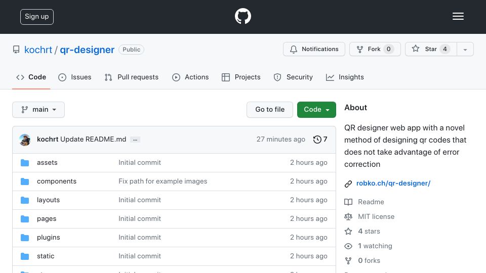 Screenshot of github.com: Show HN: I open sourced the QR designer from my failed startup