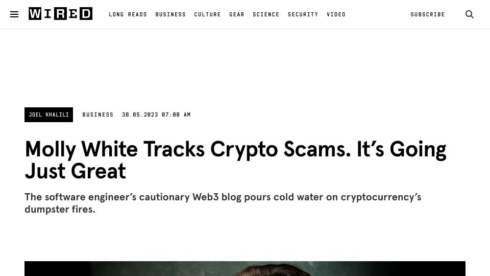 Screenshot of wired.co.uk: Molly White Tracks Crypto Scams. It’s Going Just Great