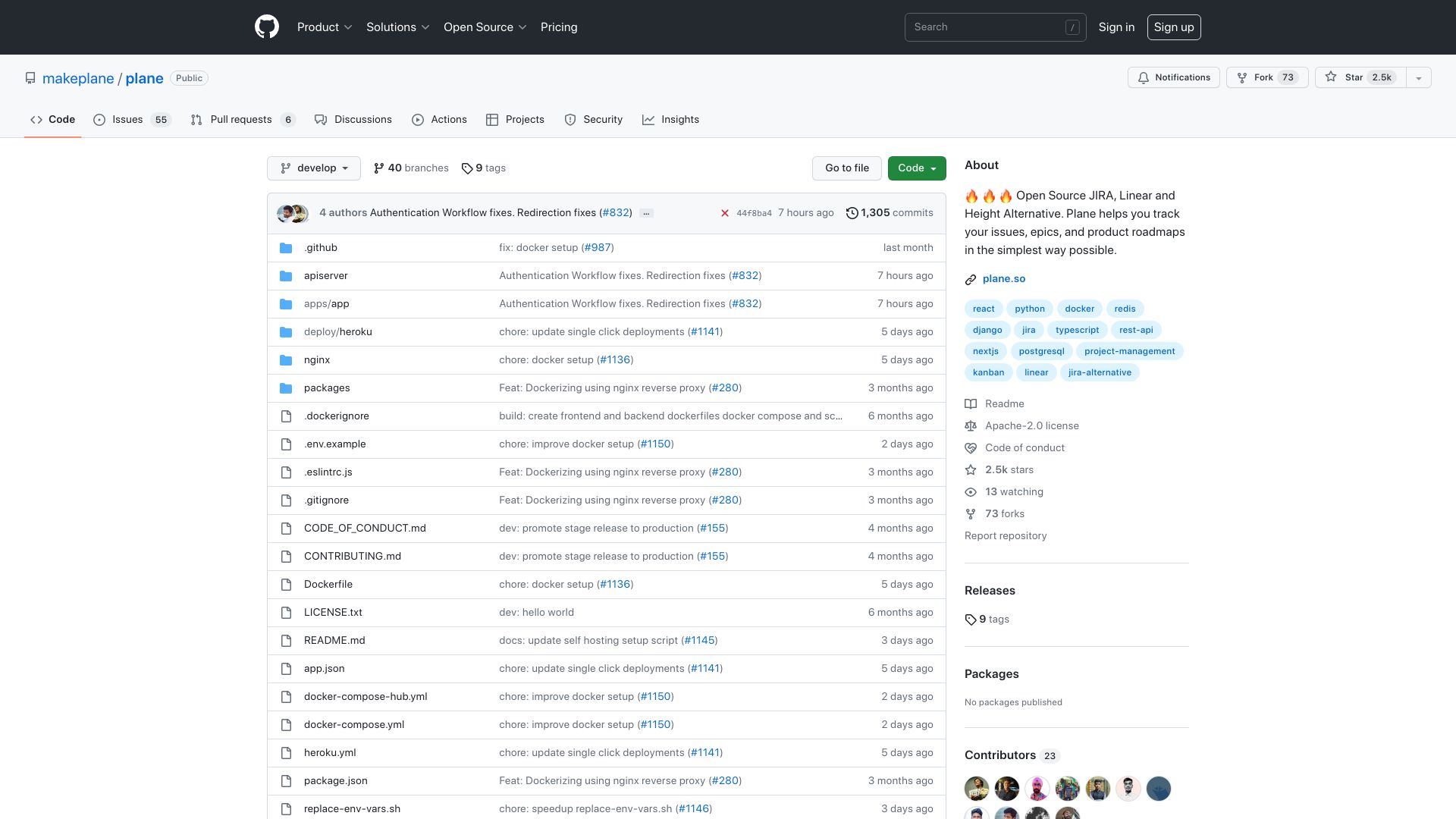 Screenshot of github.com: Plane: Open-Source Alternative to Jira