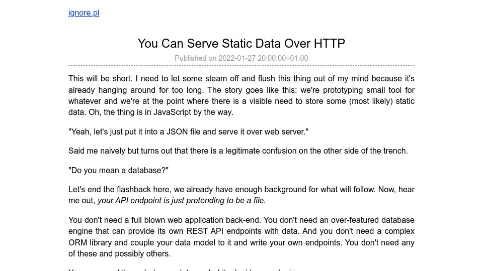 Screenshot of ignore.pl: You can serve static data over HTTP