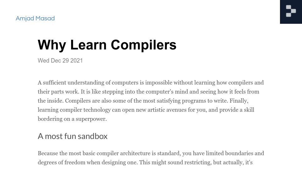Screenshot of amasad.me: Why Learn Compilers