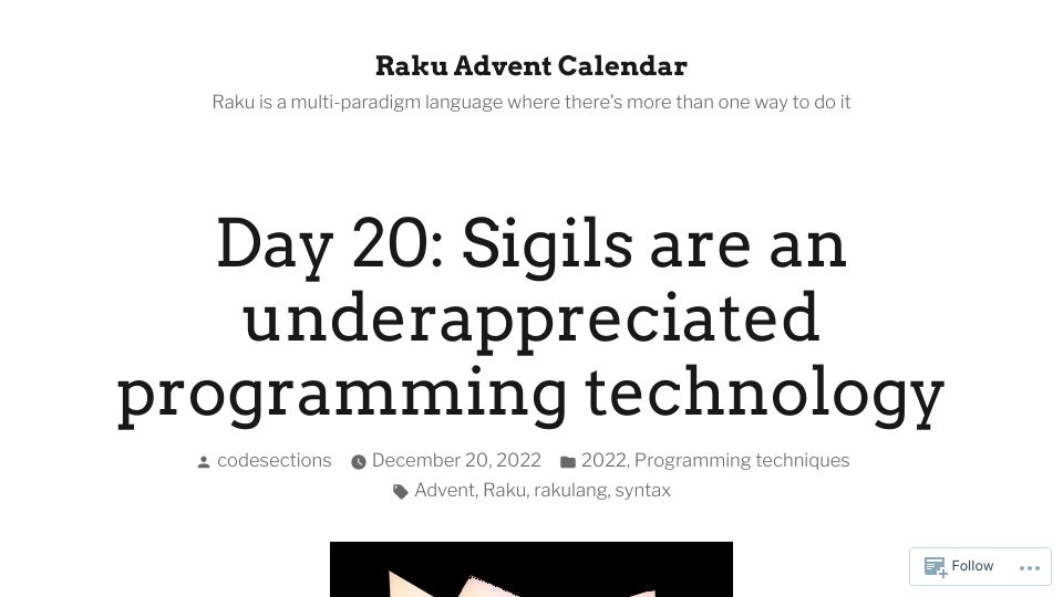 Screenshot of raku-advent.blog: Sigils are underappreciated (2022)
