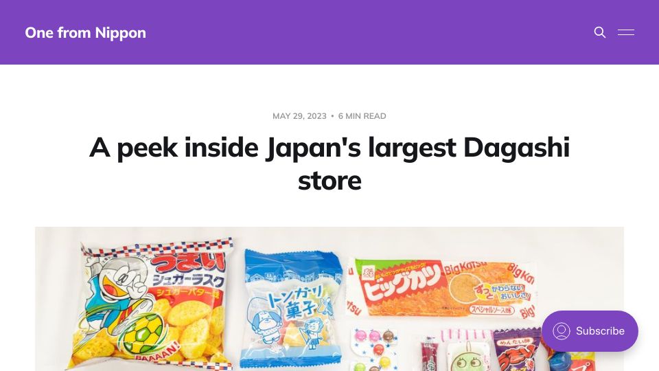 Screenshot of one-from-nippon.ghost.io: A peek inside Japan's largest “Dagashi” store