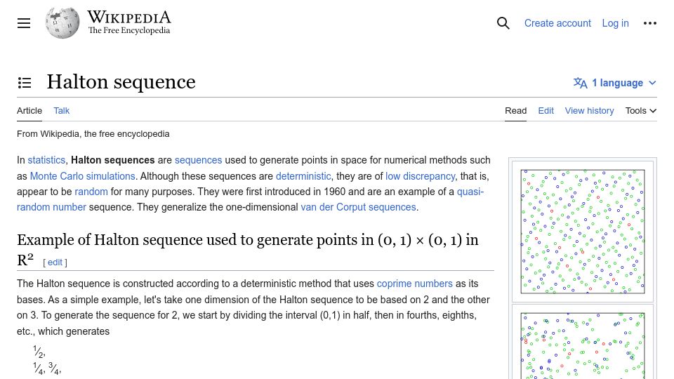 Screenshot of en.wikipedia.org: Halton Sequence