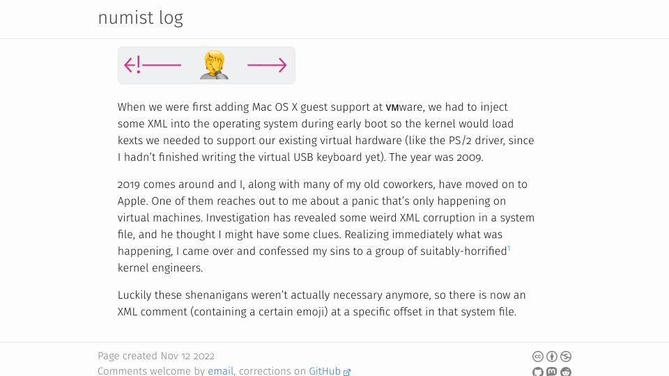 Screenshot of numi.st: When we were first adding Mac OS X guest support at VMware (2022)