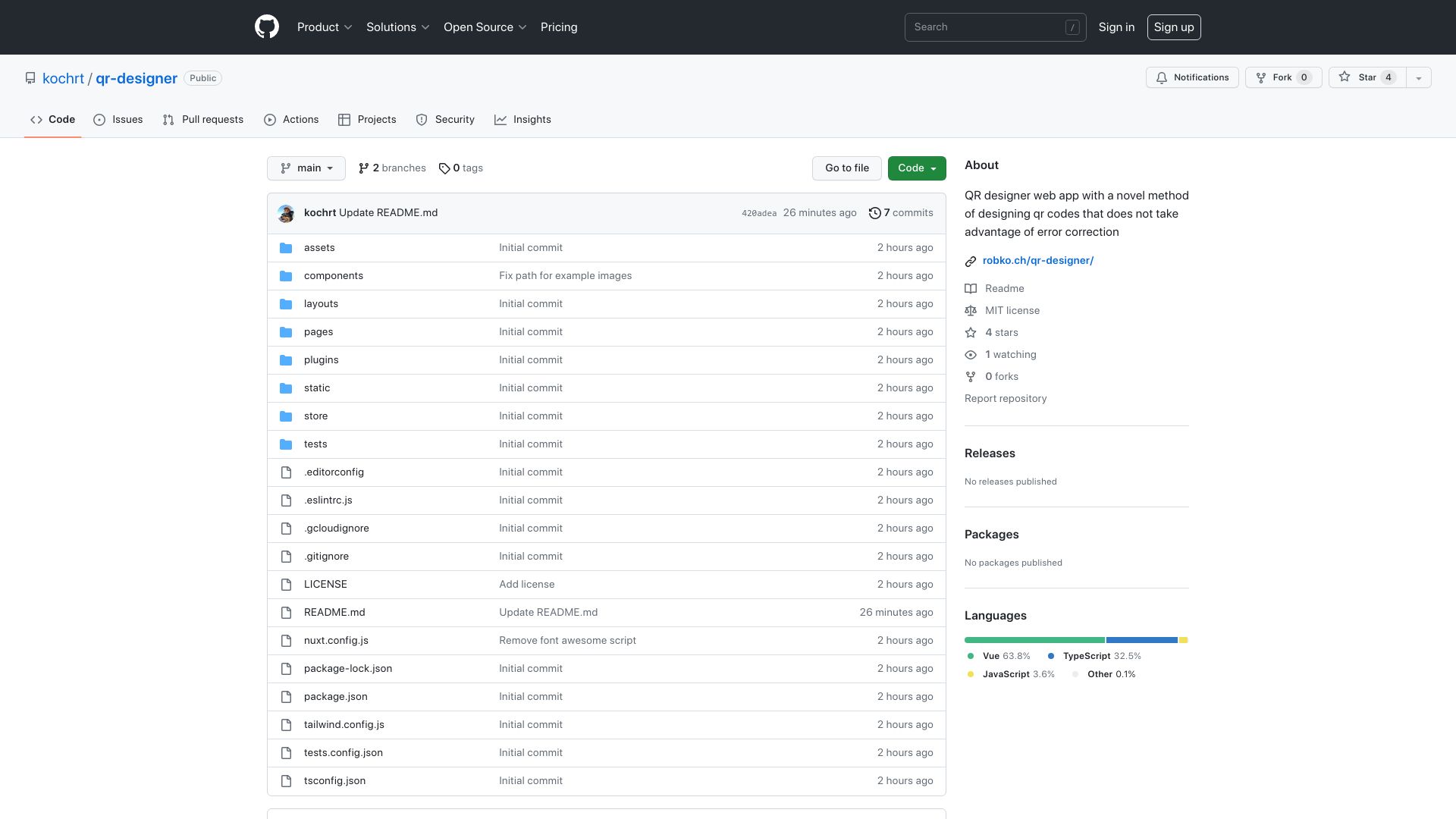Screenshot of github.com: Show HN: I open sourced the QR designer from my failed startup