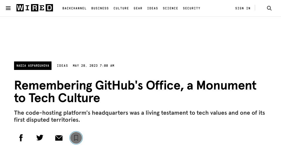 Screenshot of wired.com: Remembering GitHub's Office, a Monument to Tech Culture
