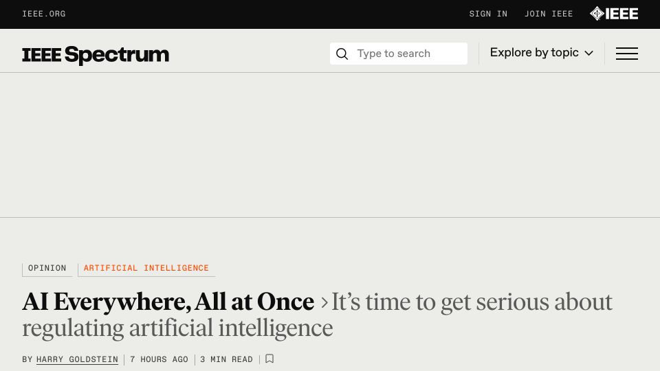 Screenshot of spectrum.ieee.org: AI Everywhere, All at Once