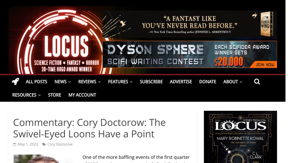 Screenshot of locusmag.com: The Swivel-Eyed Loons Have a Point